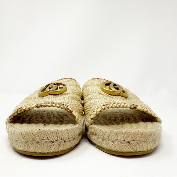 Gucci GG Marmont Raffia Espadrille Slides Size 38 - Picture 2 of 11